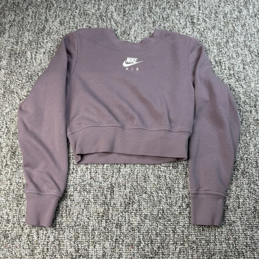 Nike Air Sweatshirt Womens Small Cropped Fleece Long Sleeve Purple